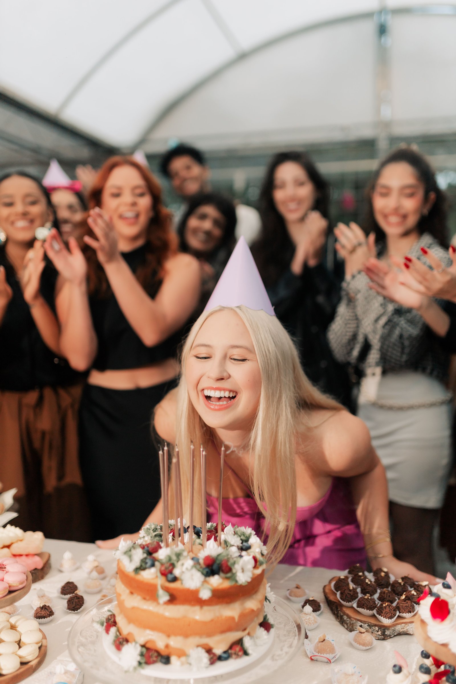 Birthday celebration with friends and cake